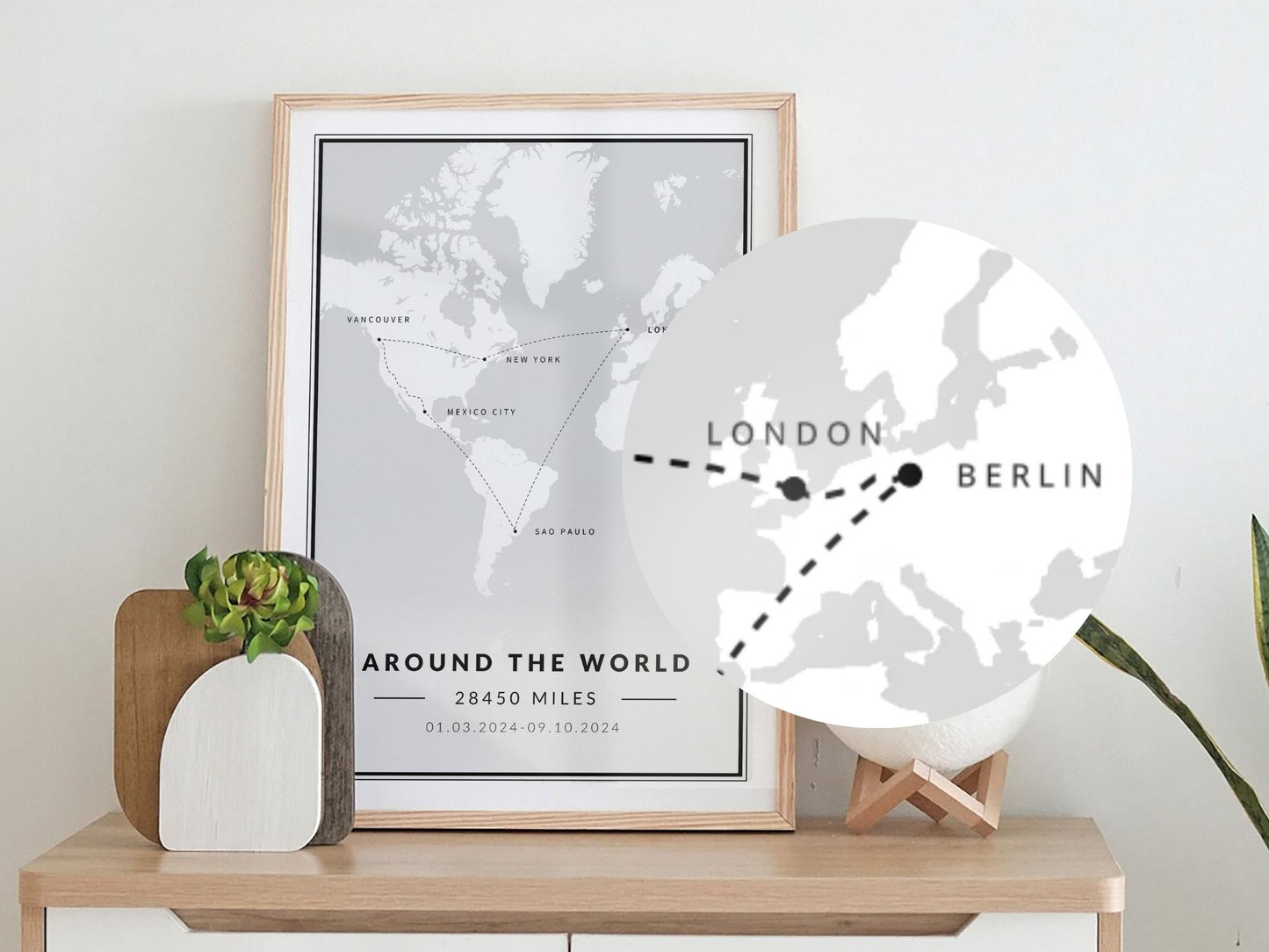 Personalisiertes Reiseposter auf Kommode